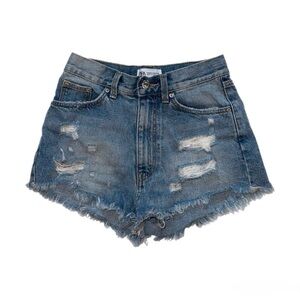 Zara Blue Distressed Jean Shorts